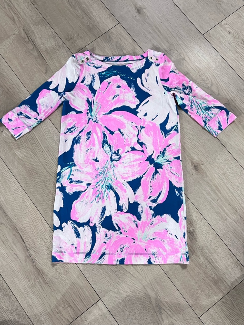 Lilly Pulitzer Girls Shift -Sophia Dress Pink Blue Floral Knee Length L (8-10)